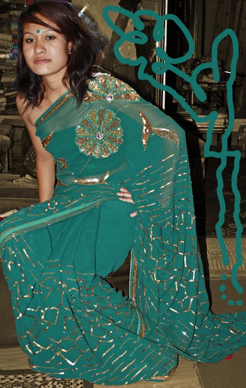 Bolty green saree in georgette For party wear.(dizine4)