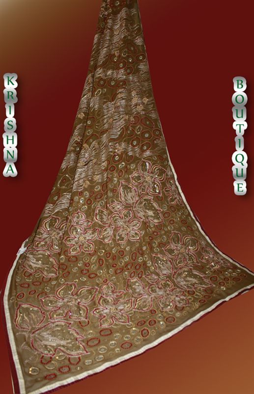 Brown saree in georgette with allover work.(xclusi9)