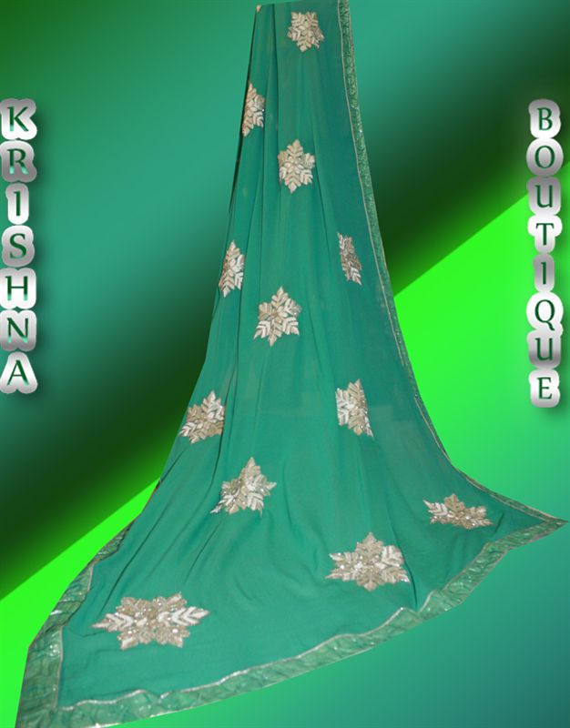 Green saree in georgette with frill border.(xclusi17)