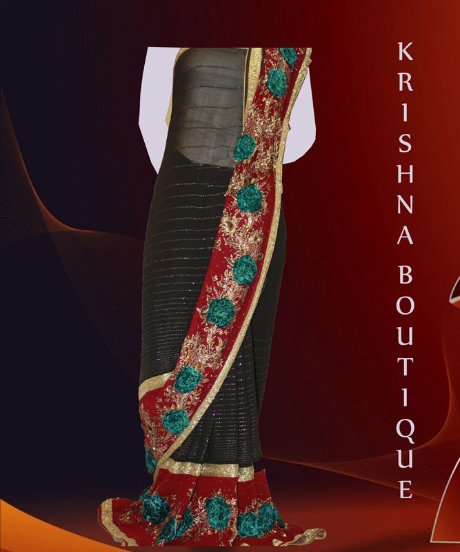 High class georgette saree with heavy sequeins saree in black.(bold301)