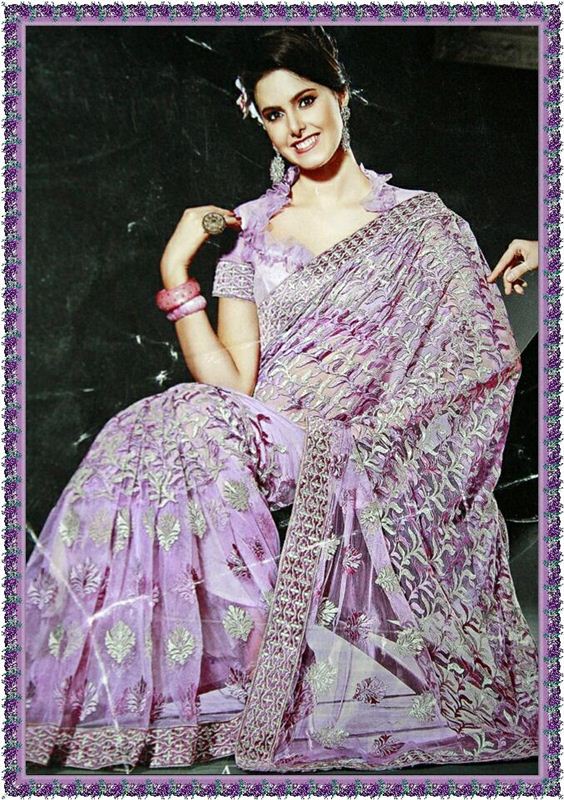 Full net saree in light moff color with computer intrication.(geox36)