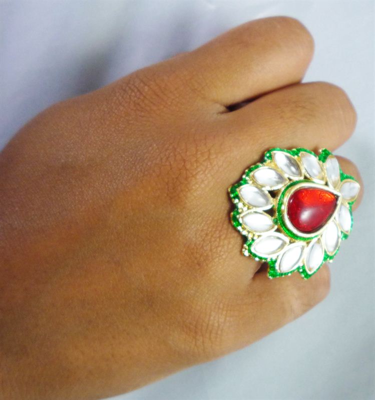 Green Leaf Kundan Ring