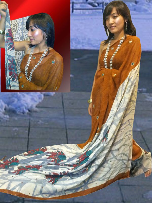 Original georgette printed saree and highlights on it with sensual models (royal14)