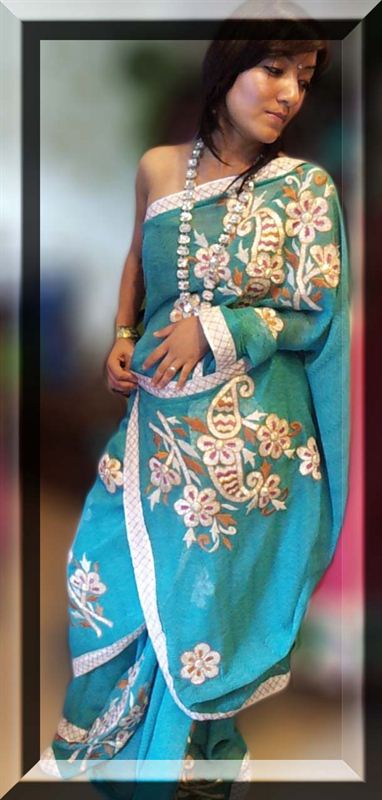 Light blue color saree with petch and embroideries.(icon7)