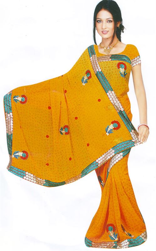 Printed Georgette Sari With Thread Embroidery Work And Border (MISARE251)