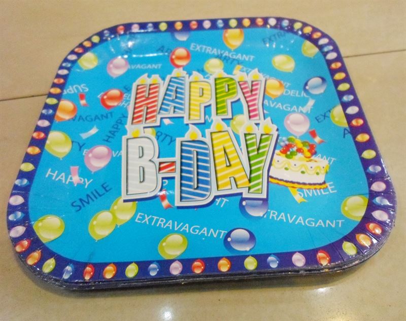 Happy Birthday  Spuare Shape Paper  Plate (10Pcs)(E)