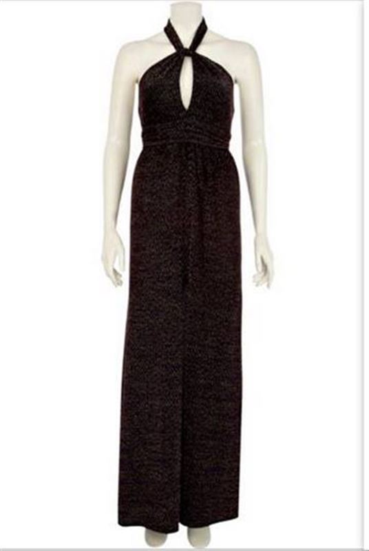 Black metallic halter neck knitted maxi dress (M22)