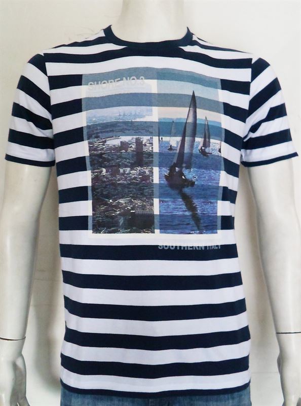 Bossini Gents Blue Stripe Printed T-Shirt (3850029)