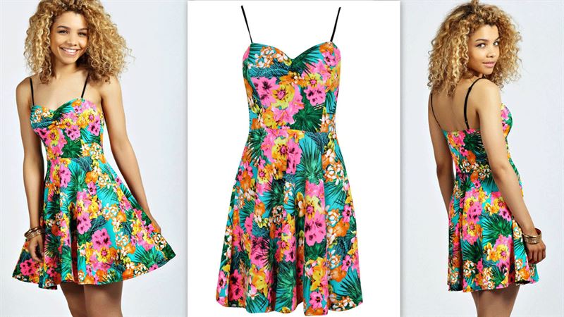 Hayley Tropical Strappy Skater Dress (M122)