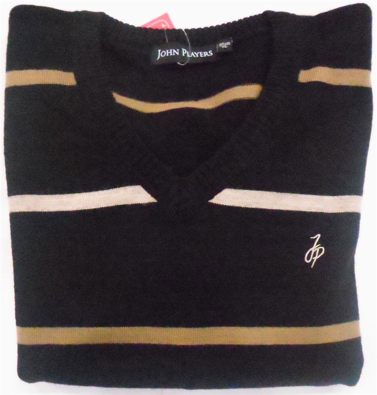 John Player Men's Black Stripe Sweater (JP23 UT26A3)