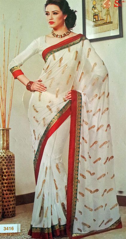 White jari saree with contrast effect.(n12)
