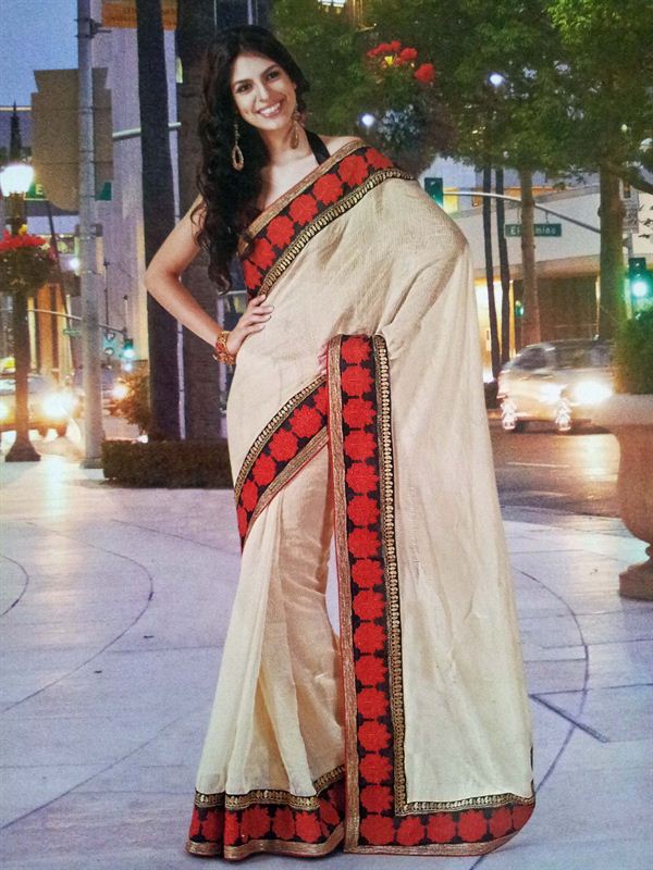 South silk saree with contrast borders for parties.(n36)