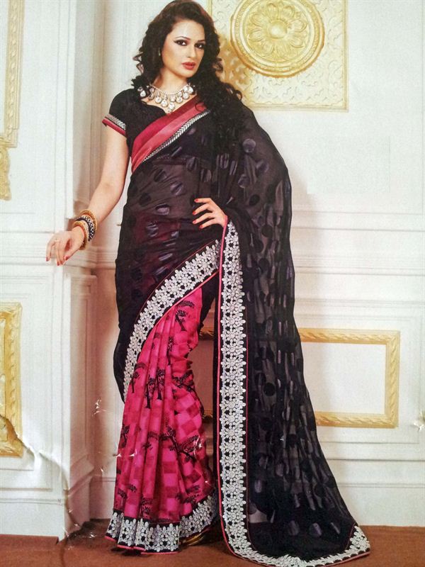 Full fancy fabric with rani and black in half half pattern.(n56)