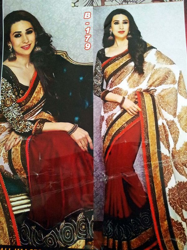 Celebriti marun and white saree with borders for parties and functions.(n82)