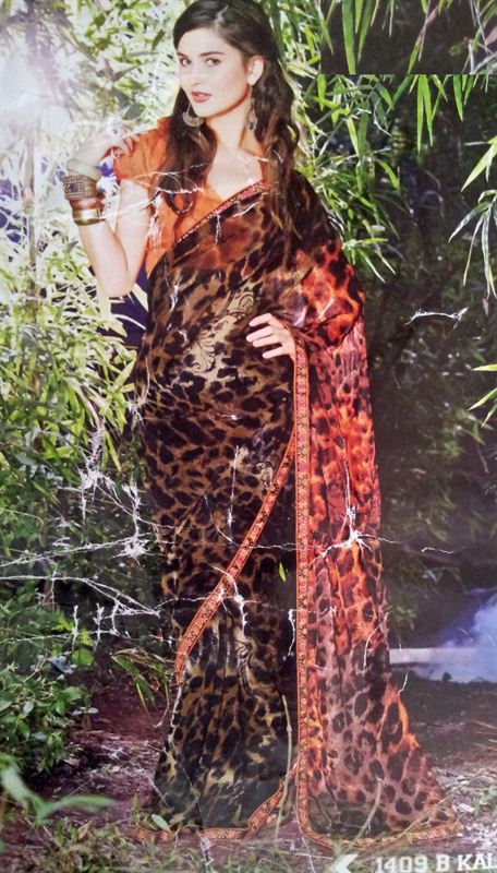 Georjet saree in tiger print for daily use or gifts with patti application(n107)