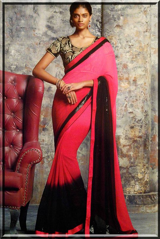Pink black saree with sequine work in borders with extra touch.(caln23)