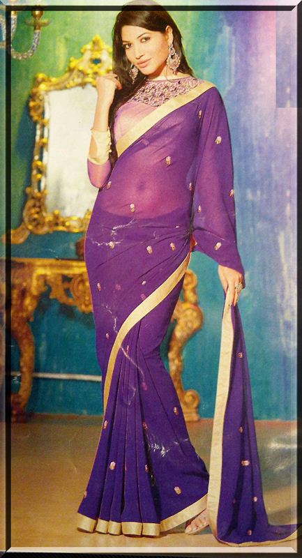 Purple saree with least intrication and contrast patti for all personalities.(caln37)