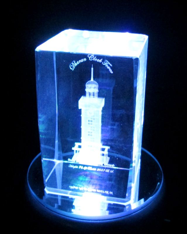 3D Crystal  Dharan Clock Tower With LED Base Light (5x8 inch)