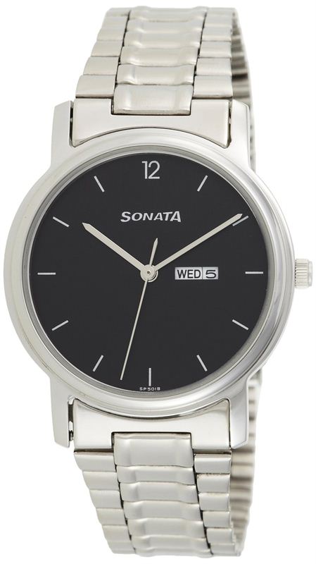 Sonata analog black hotsell dial men's watch