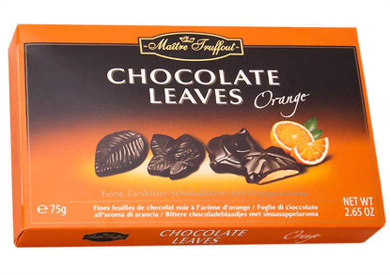 Maitre Truffout Chocolate Mints  Leaves with Orange Cream Filling (75g )