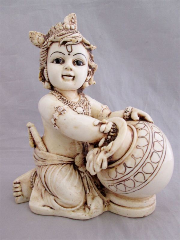 Makhan Chor Krishna White Statue (5x4 inch)
