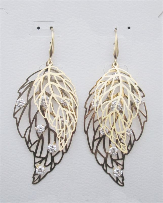 Gold Petal Leaf Shape Earring With White Stone(FERG027)