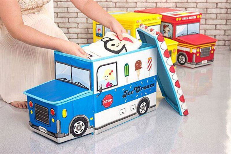 Foldable Bus Shape Cloth Storage Box For Children (55 X 26 X 30cm)