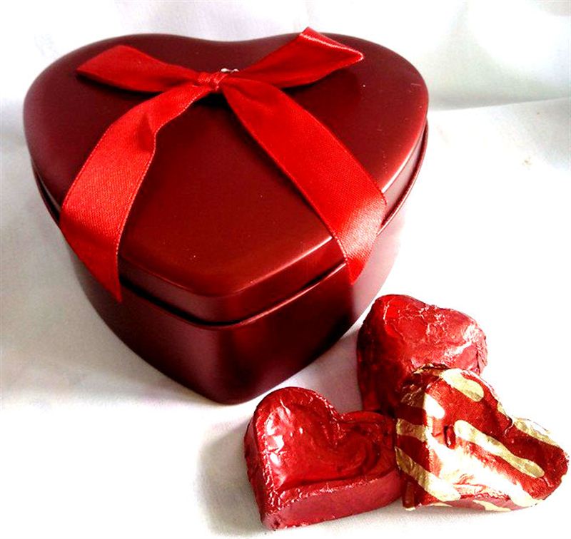 Red Metal Heart Box with Chocolates
