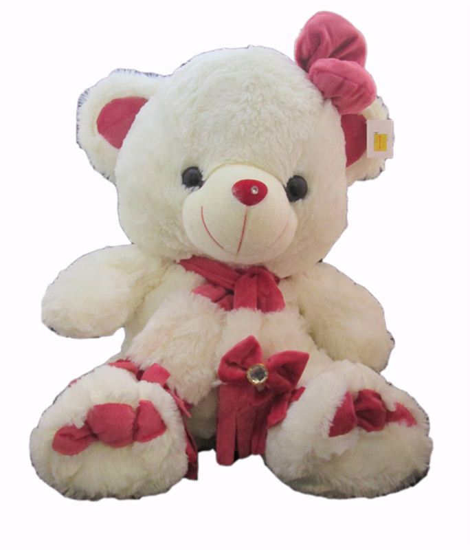 Cream and Pink Cuddly Bear with Muffler (21503) (17 in)