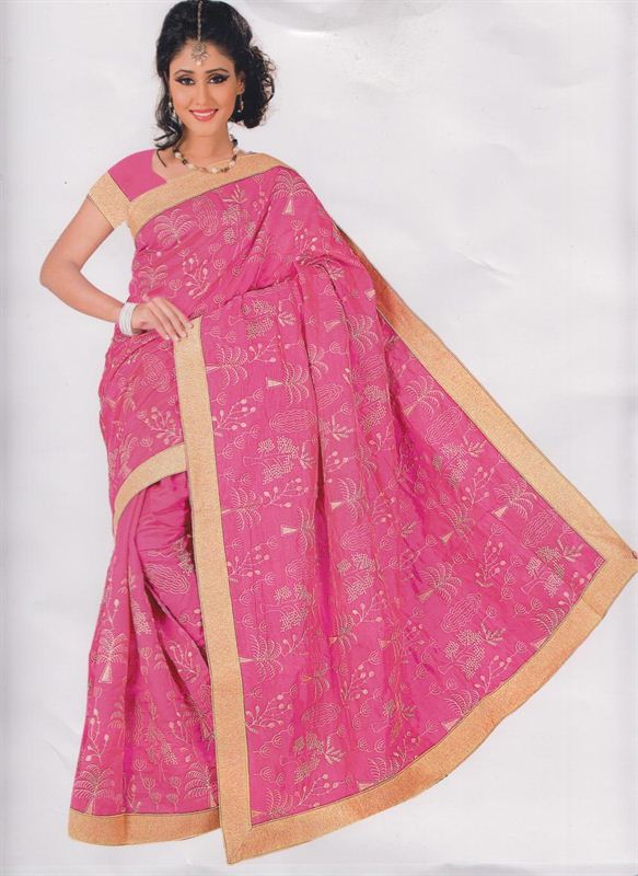 Cotton Saree With Thread Embroidery Work And Blouse Piece (16SU105)