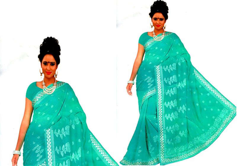 Georgette Saree With Thread Embroidery Work And Matching Blouse Piece (16SU116)