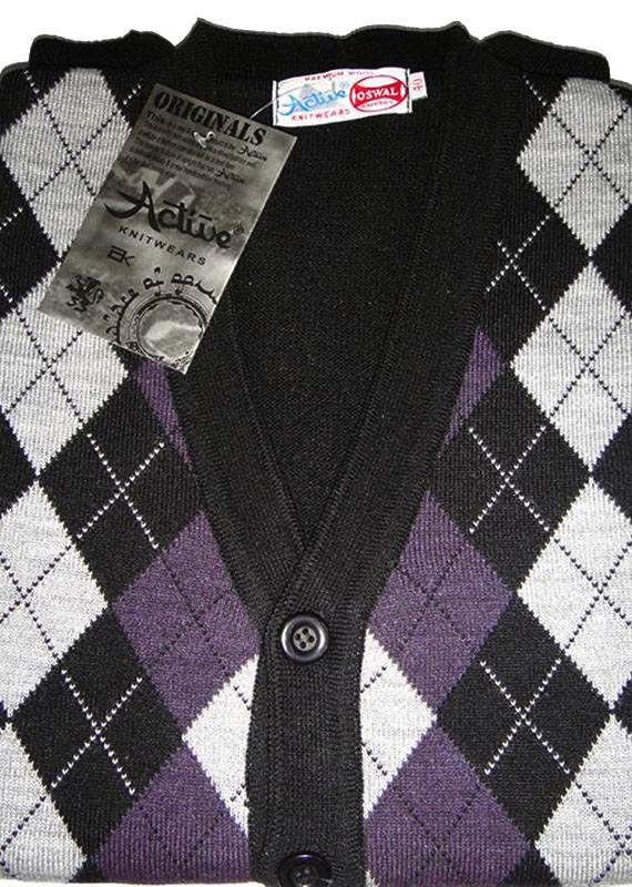 Oswal Active Scottish Check Cardigan SL Sweater from Nepal Wool