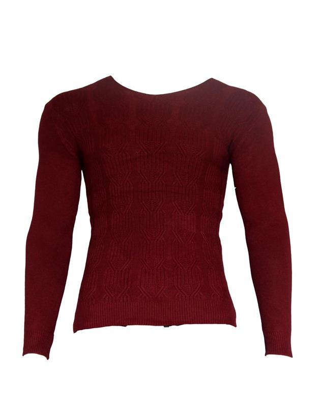 Maroon Wool-blend Fitted jumper