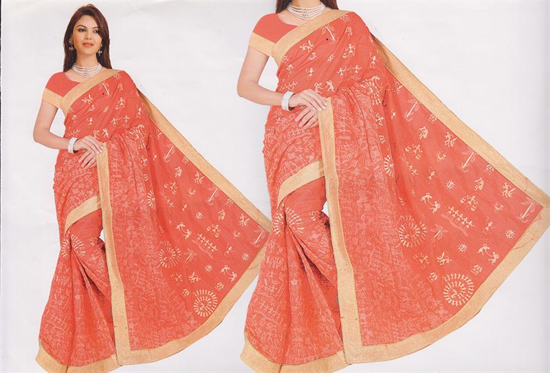 Cotton Saree With Thread Embroidery Work And  Blouse Piece (16SU104)