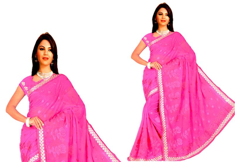 Georgette Saree With Thread Embroidery Work And Matching Blouse Piece (16SU117)