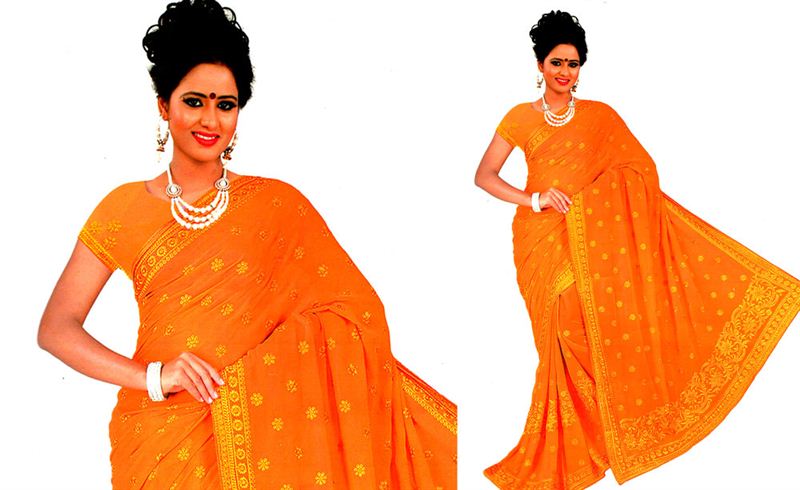 Georgette Saree With Thread Embroidery Work And Matching Blouse Piece (16SU119)