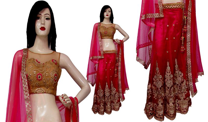 Net lehenga in Pink Full Stitched ready to wear
