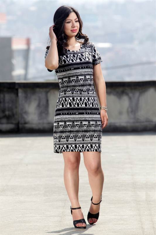 Multiprinted Black and White Bodycon Dress