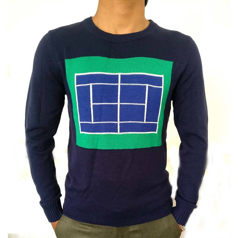 Navy Blue Men’s Sweater with Tennis Court Design