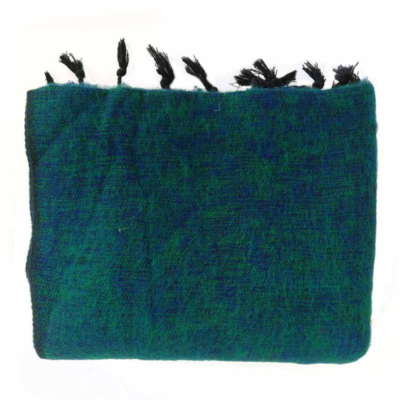 Blue/Green Black Fringed Woolen Shawl