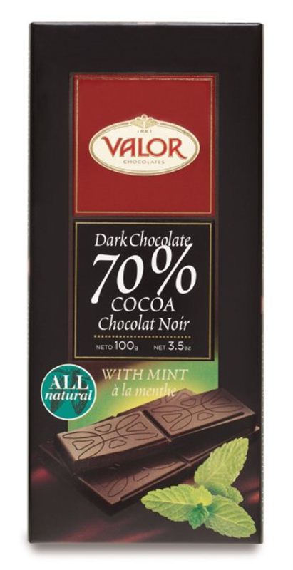 Valor Dark Chocolate 70% Cocoa Chocolat Noir with Mint (100 gm)