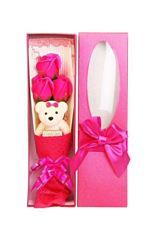 Pink  Rose Teddy Box