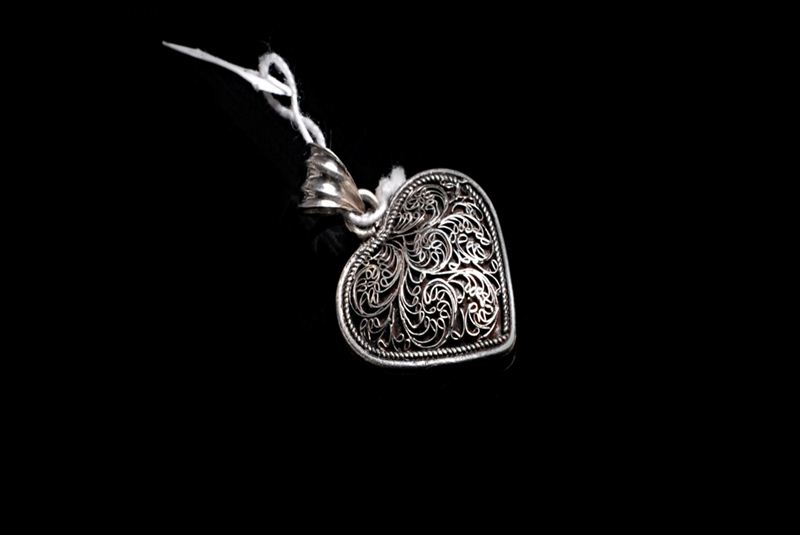 Silver Pendant Heart Shape with filgiri work