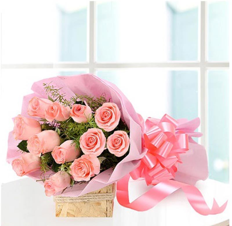 11PINK  ROSES WITH PINK PAPER PACKING