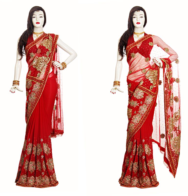 Red Net Pallu  Saree