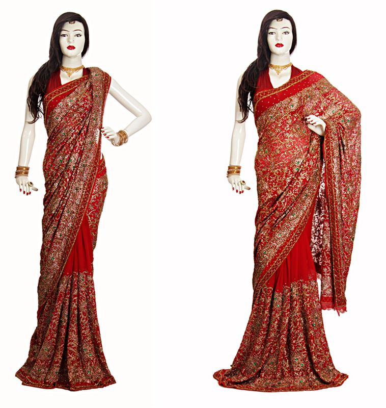 Heavy embroiedry Georgette Red Saree