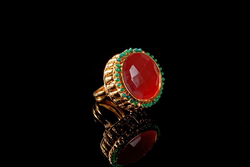 Red Stone Golden Brass Ring