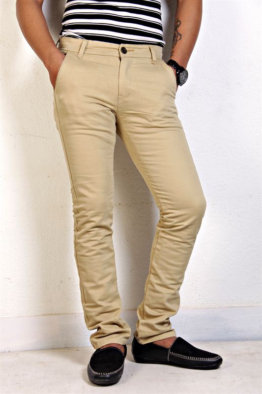 Beige Solid Slim Fit Club Wear Trouser(34)