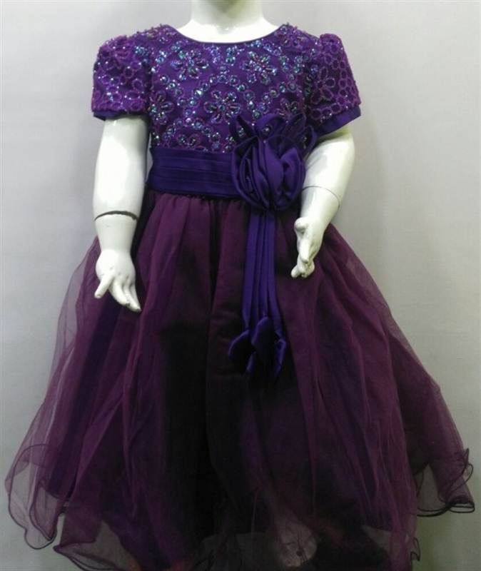 Purple Net Frock For Girls