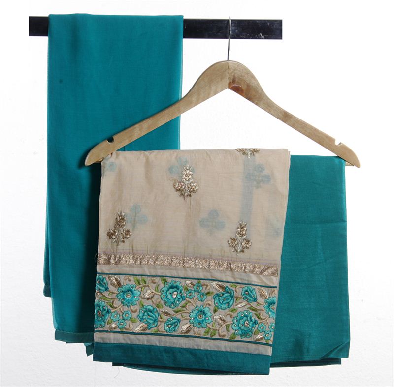 Cotton Kurtha Piece With Thread Embroidery & Swarvoski Work